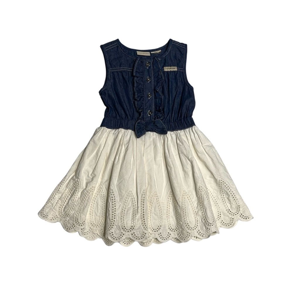 Calvin Klein Denim and White Lace Kids Dress